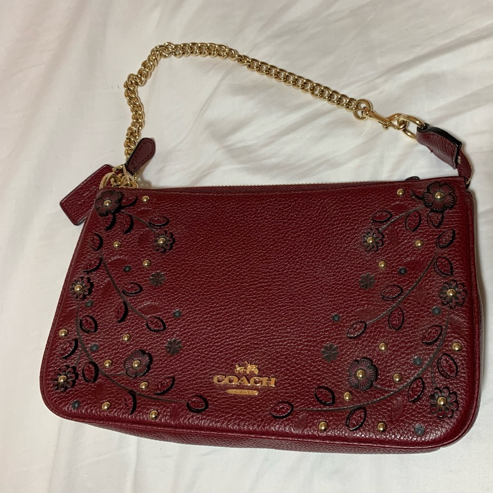 Burgundy 3D floral Coach Purse